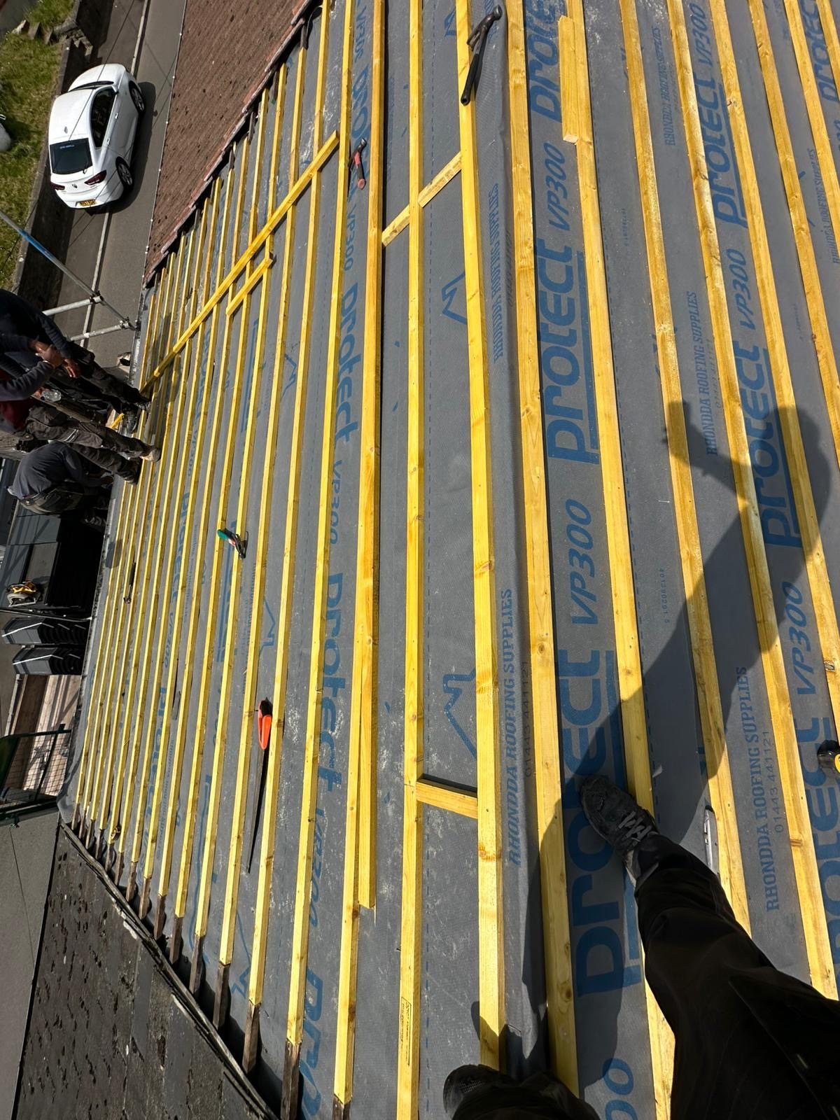 Breathable membrane and new battens fitted ready for tiles