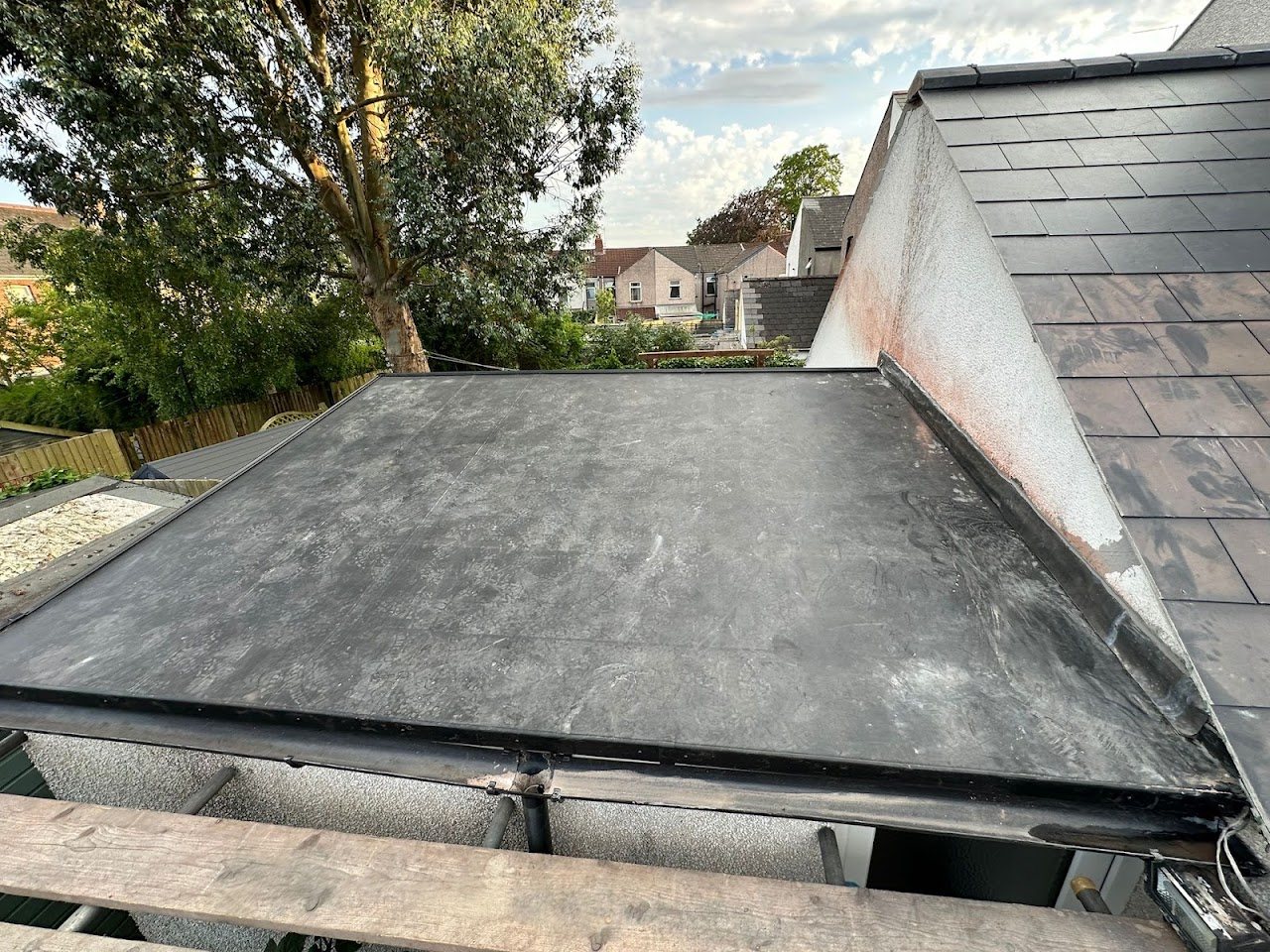 Newly finished rubber membrane flat roof